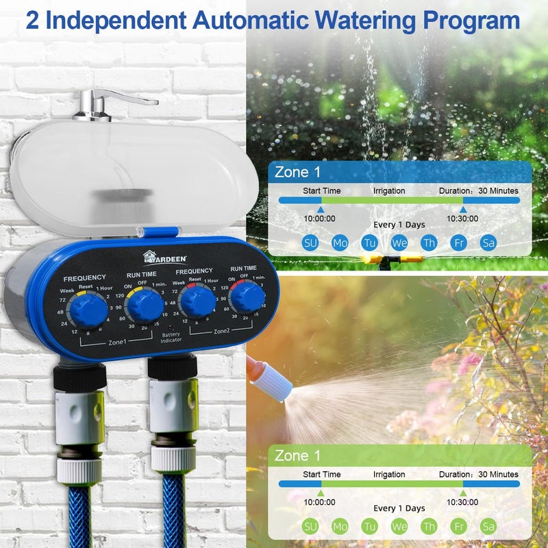 Yardeen Watering Hose Sprinkler Timer Garden Irrigation System Controller Electronic Water Timer with Two Outlets Color Blue - Image 3